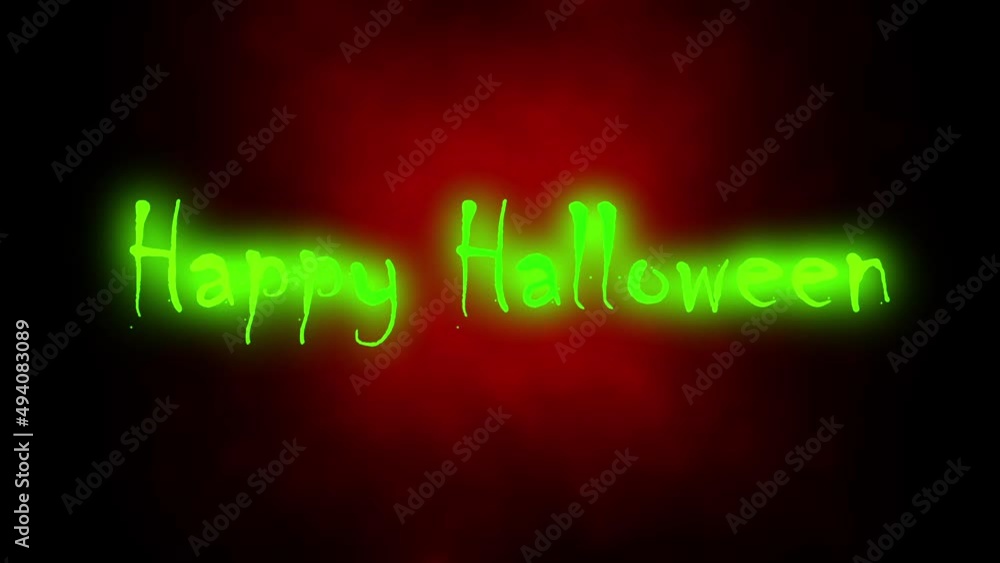 Happy Halloween neon green writing on hellish background animation Happy Halloween neon green writing on hellish background animation
