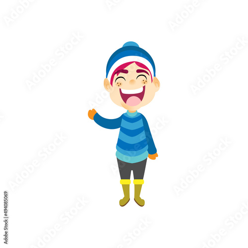 Isolated boy happy kids rain winter weather vector illustarion