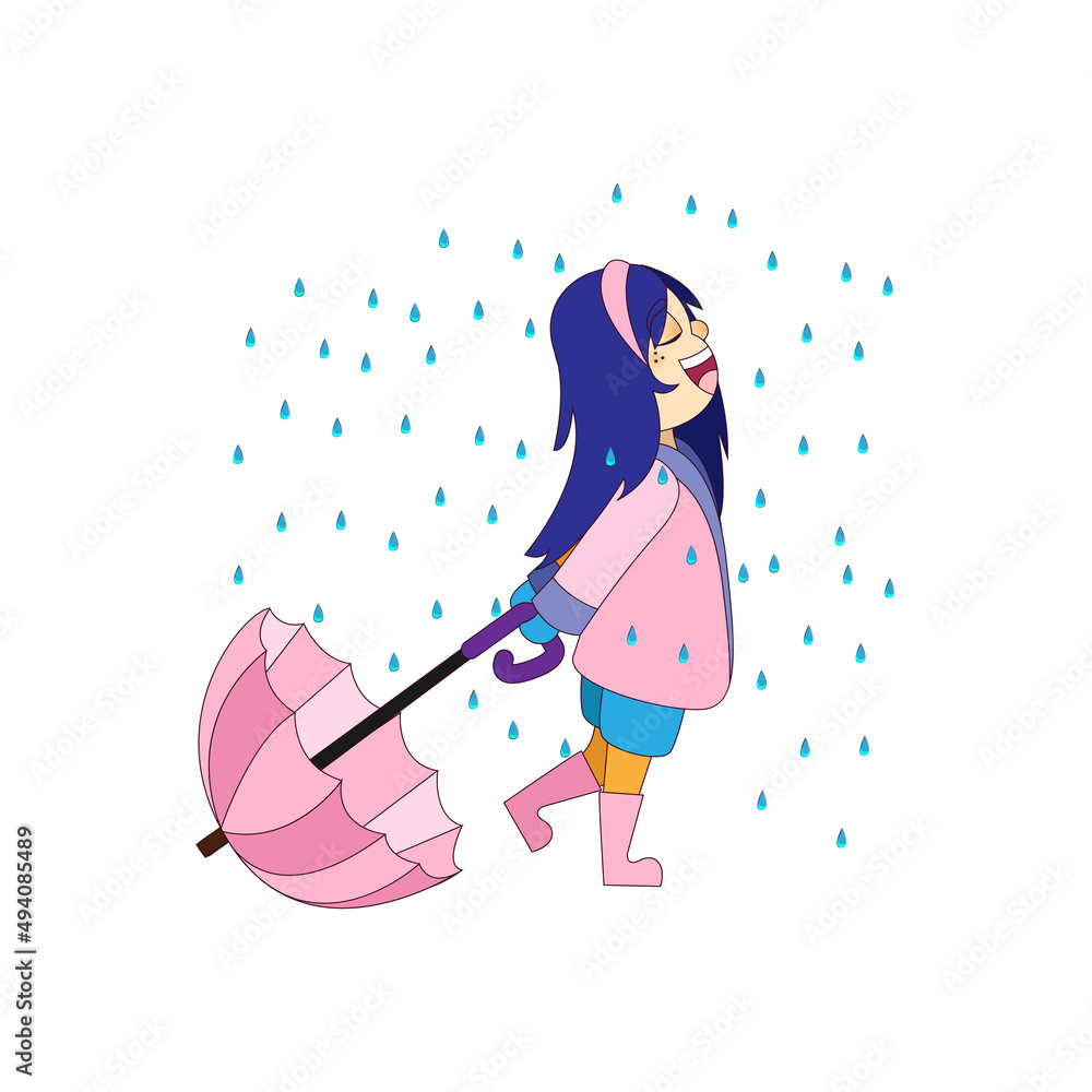 Isolated girl umbrella kids rain winter weather vector illustarion