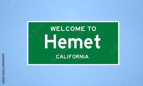 Hemet, California city limit sign. Town sign from the USA.
