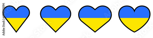 Heart shaped icons. Set of hearts with the flag of Ukraine. Flag of Ukraine. National ukrainian flag. Vector illustration.