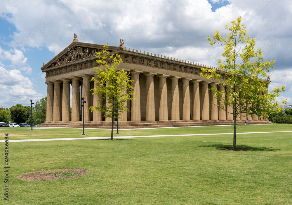 Modern replica of the ancient Greek Parthenon built in Centennial park in Nashville Tennessee out of concrete rather than stone.