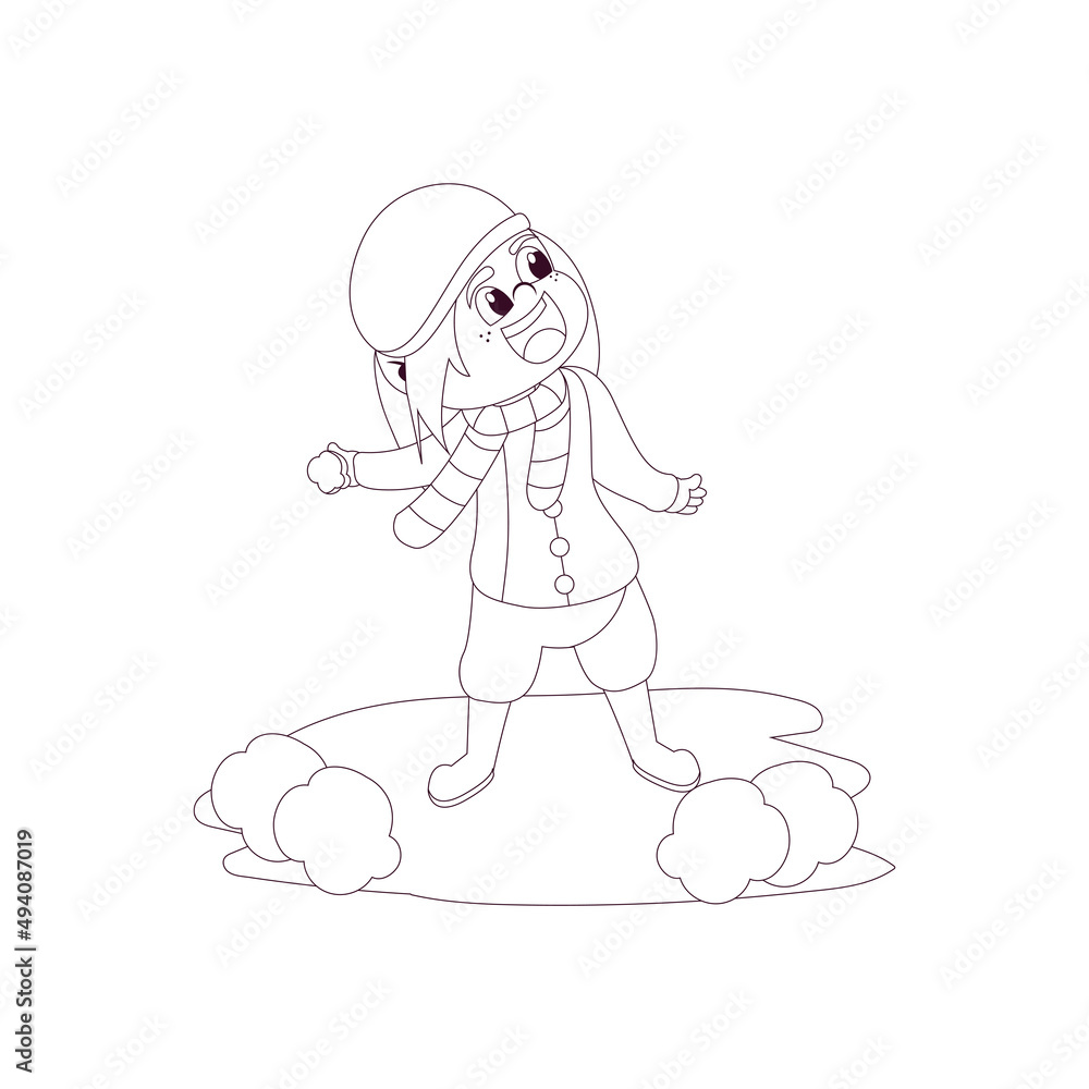 Isolated girl hat kids rain winter weather vector illustarion Isolated girl hat kids rain winter weather vector illustarion