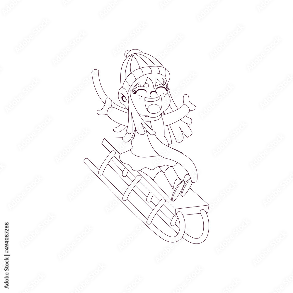 Isolated girl ski draw kids rain winter weather vector illustarion Isolated girl ski draw kids rain winter weather vector illustarion
