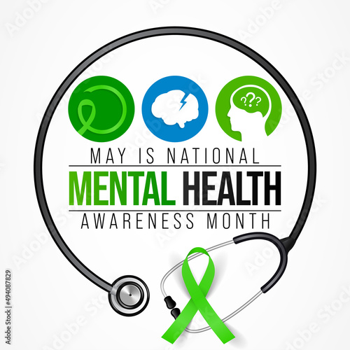 Mental health awareness month observed each year during May. it includes our emotional, psychological, and social well-being. It affects how we think, feel, and act. Vector illustration