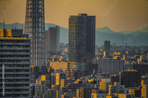 東京スカイツリーと夕暮れの空