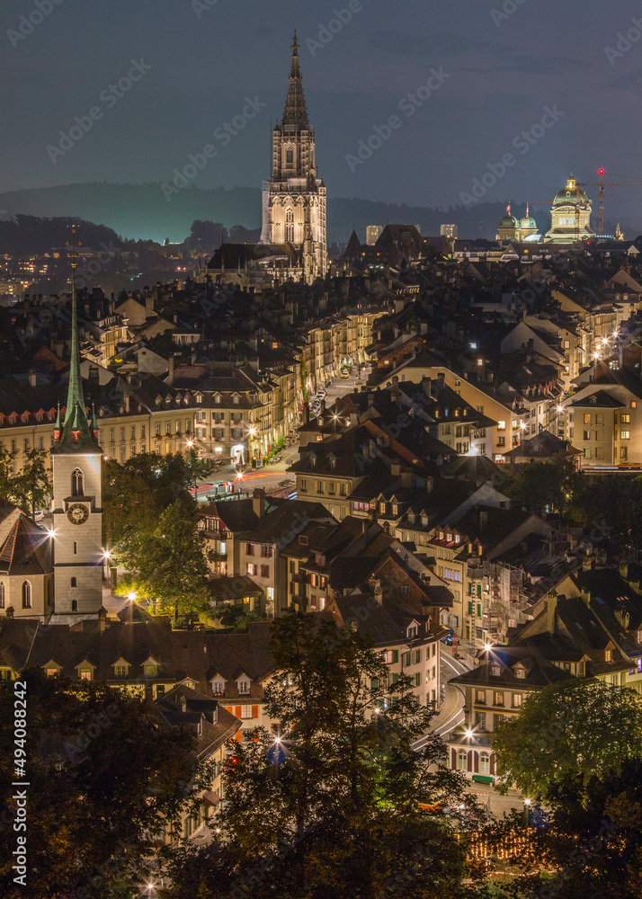 night image of the Old Town section of Bern, Switzerland
