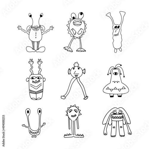 Set of cartoon doodle monsters