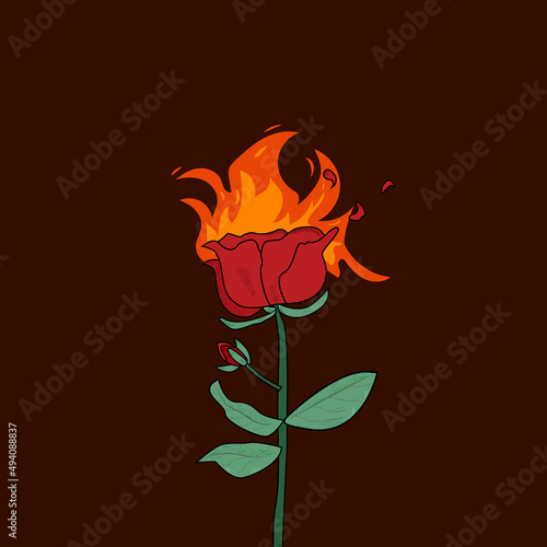 a rose with an orange flame and a brown background