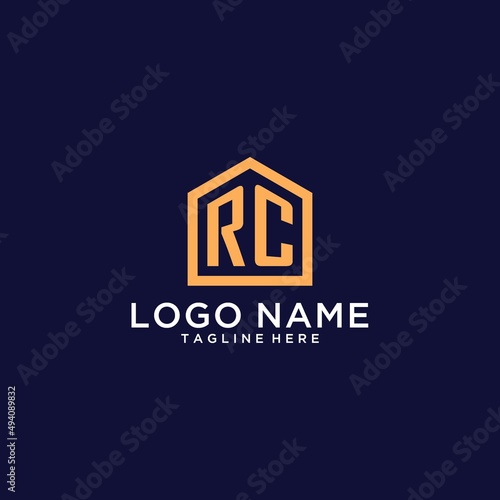 Initial RC logo with abstract home shape, modern minimalist realty logo design ideas