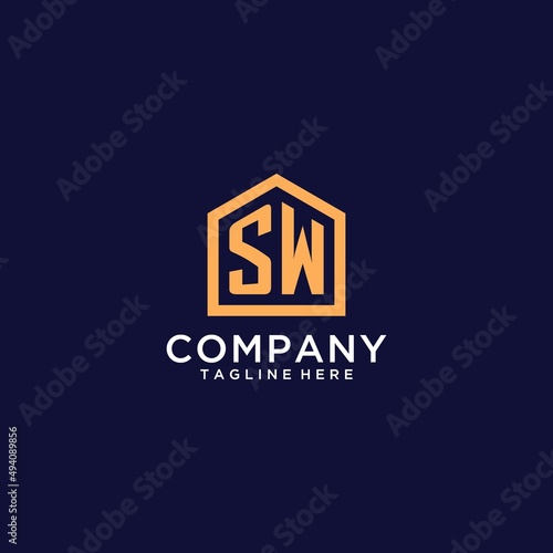 Initial SW logo with abstract home shape, modern minimalist realty logo design ideas