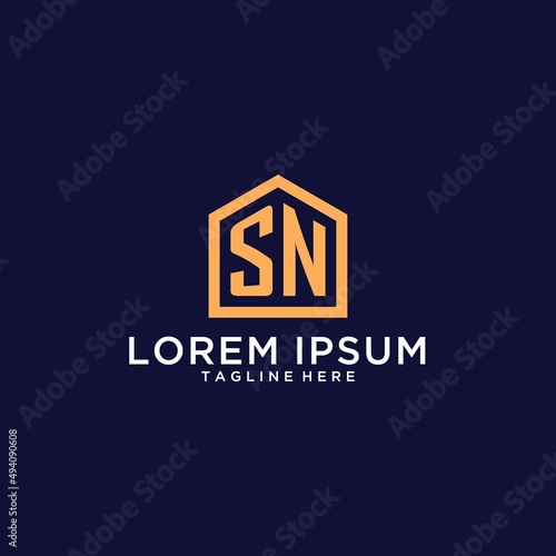 Initial SN logo with abstract home shape, modern minimalist realty logo design ideas