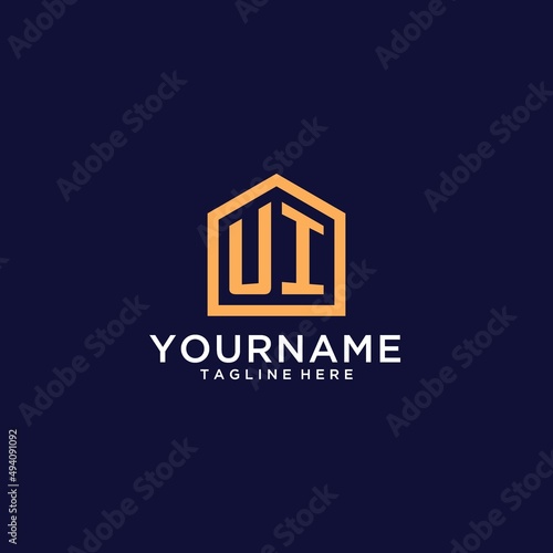 Initial UI logo with abstract home shape, modern minimalist realty logo design ideas