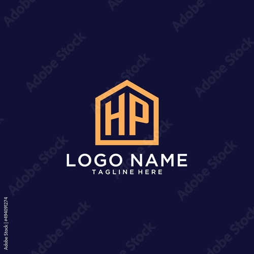 Initial HP logo with abstract home shape, modern minimalist realty logo design ideas