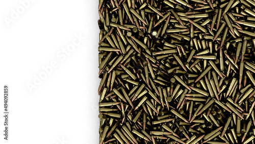 Fényképezés Pile of many bullets or ammunition top view  copy space background