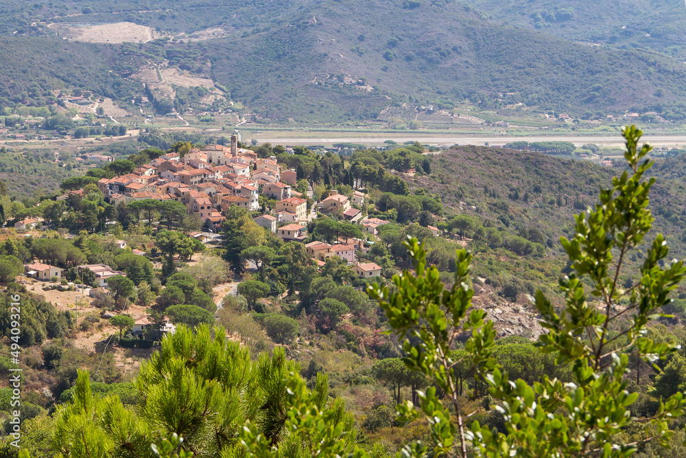Landscape view with the village Sant'Ilario in Campo at the island of Elba