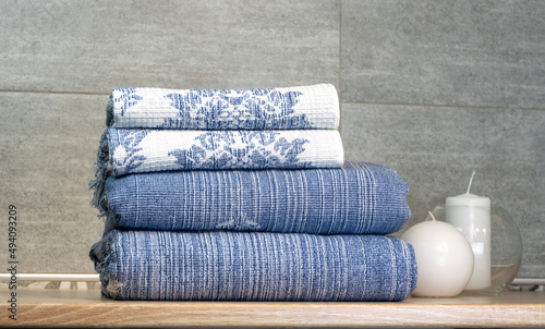 Blue towels in the bathroom