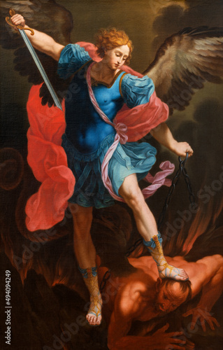 MATERA, ITALY - MARCH 7, 2022: The painting of St. Michael archangel in the church Chiesa di Santa Chiara after Chido Reni (18. cent.). photo