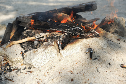 Camp fire on the beach