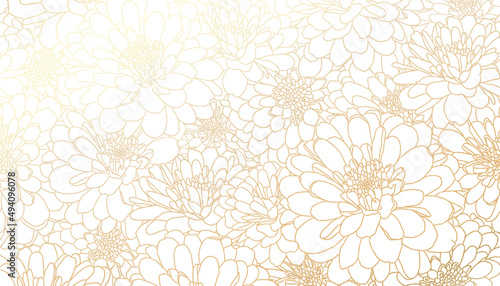 Foto Golden chrysanthemum flowers in hand drawn line art on white background