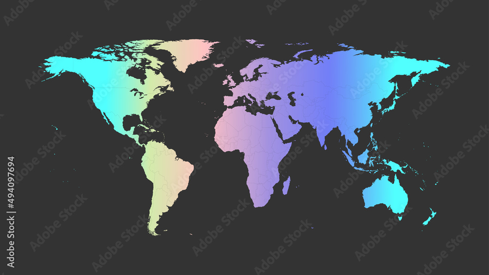 Fototapeta premium Abstract gradient world map vector illustration isolated on a black background.