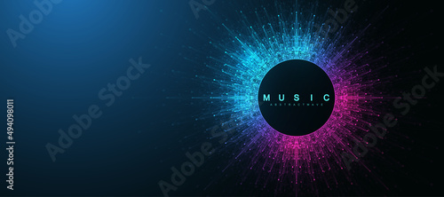 Music poster for electronic festival with dotted lines and waves. Party flyer cover design concept. Distorted music wave equalizer. Abstract amplitude of sound. Vector Illustration