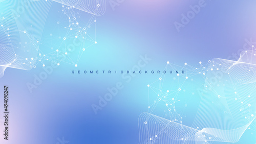 Digits abstract background with connected line and dots, wave flow. Digital neural networks. Network and connection background for your presentation. Graphic polygonal background. Vector illustration. photo