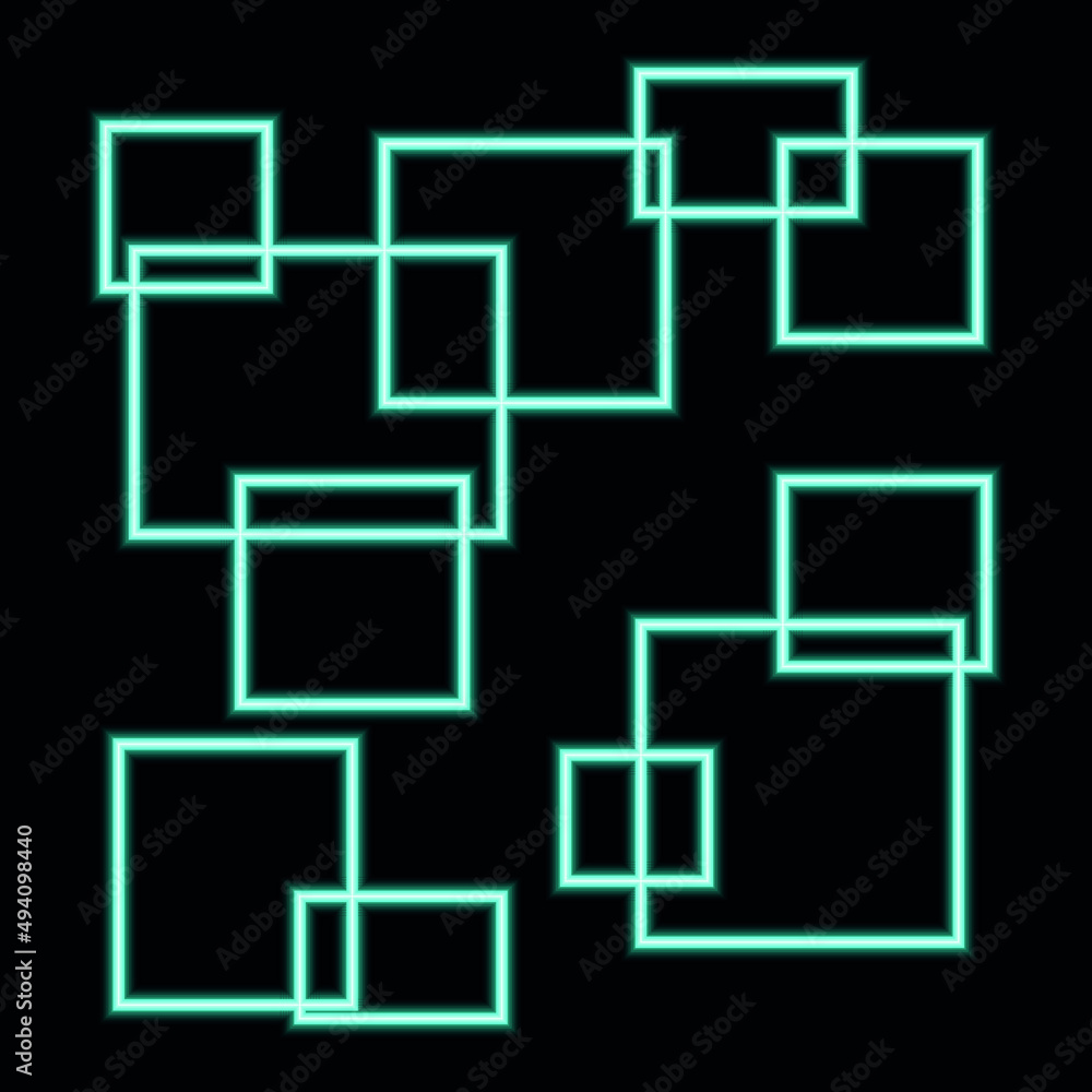 Neon blue square shapes on black background Neon blue square shapes on black background