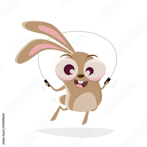 cartoon illustration of a rope skipping rabbit