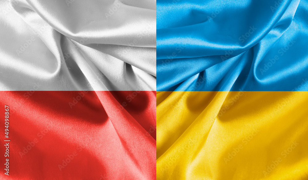 Fototapeta premium National silk flag of Ukraine and Poland