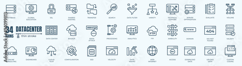 Data center icons set. Outline set of data center vector icons for web design isolated on white background photo