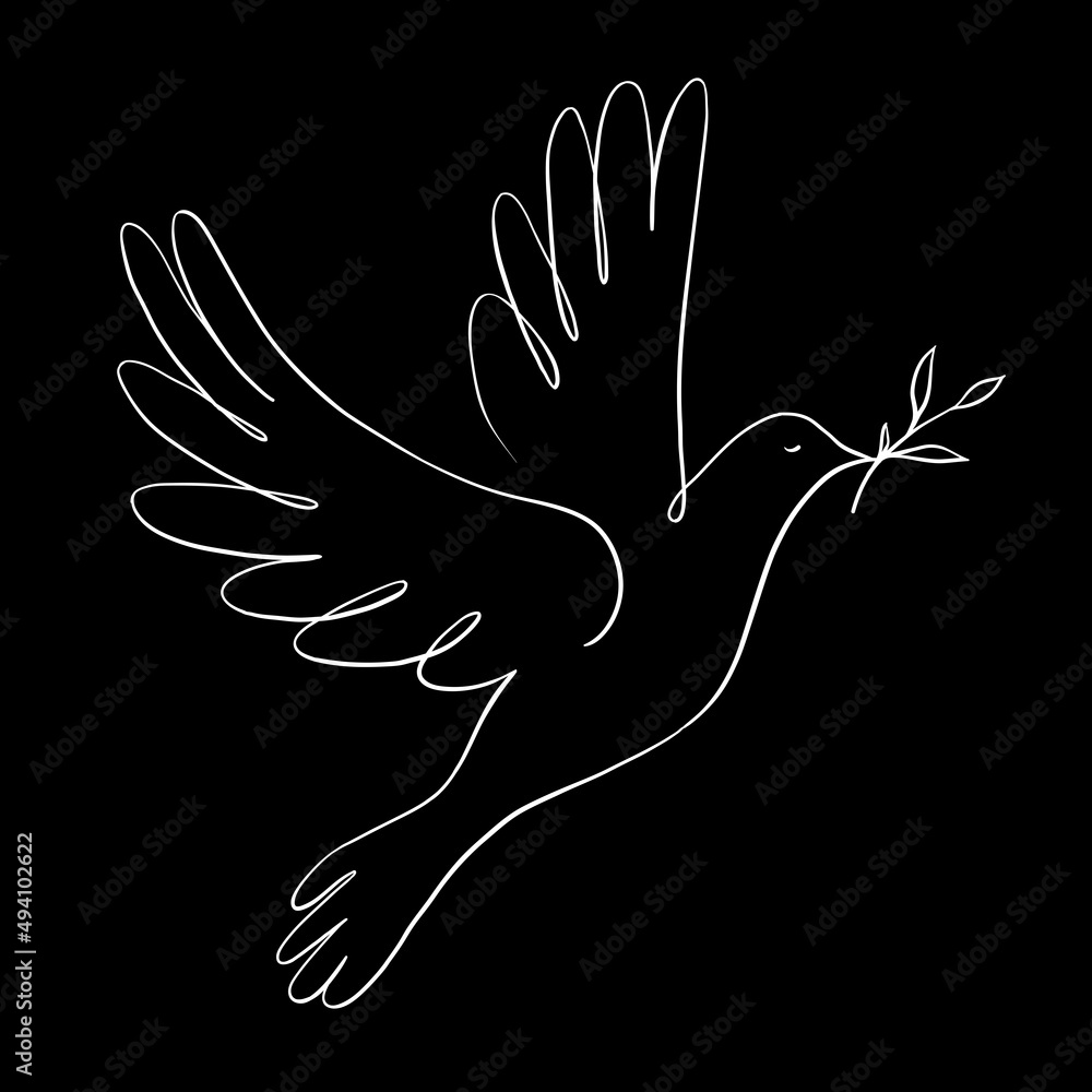 Continuous one line drawing of flying dove holding an olive branch ...