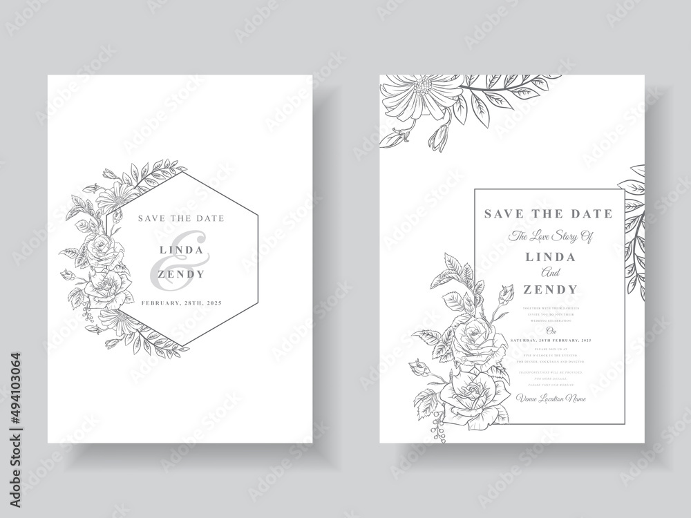 Minimalist wedding invitation with floral line art Minimalist wedding invitation with floral line art