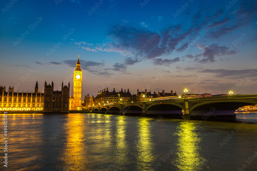 Naklejka premium Big Ben, Parliament, Westminster bridge in London