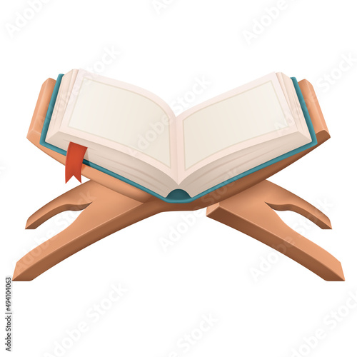 Holy Book The Noble Al Quran Kareem Open Vector 3D Illustration