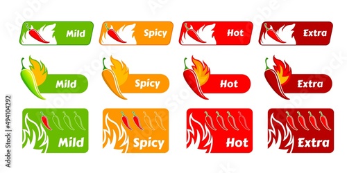 Fototapeta Spicy level labels with fire flames