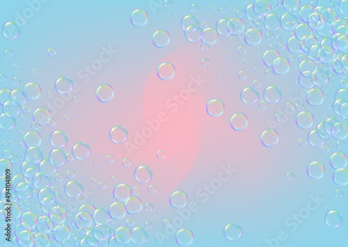 Bubble background with shampoo foam and detergent soap. Rainbow