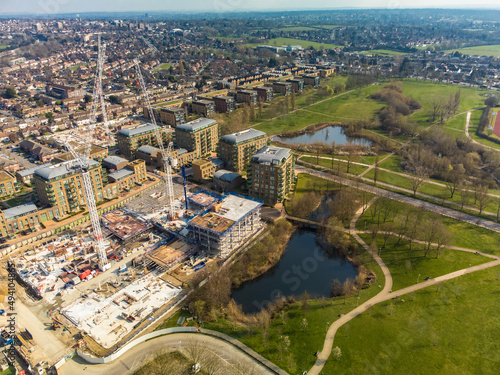Aerial drone panoramic image of Kidbrooke Village  London