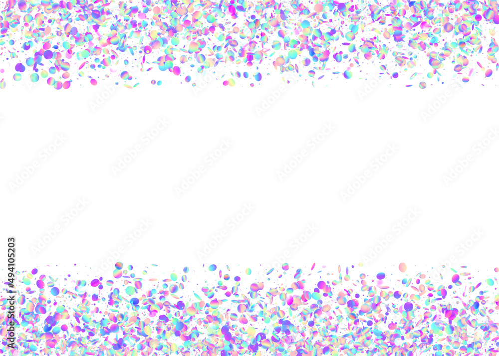 Iridescent Confetti. Violet Retro Glitter. Kaleidoscope Texture.