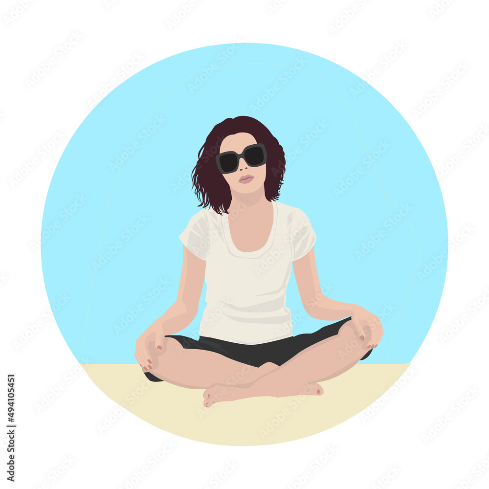 Girl sitting in lotus position vector illustration