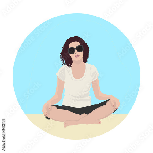 Girl sitting in lotus position vector illustration