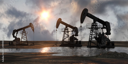 Obraz na płótnie big oil pump on sunset render 3d