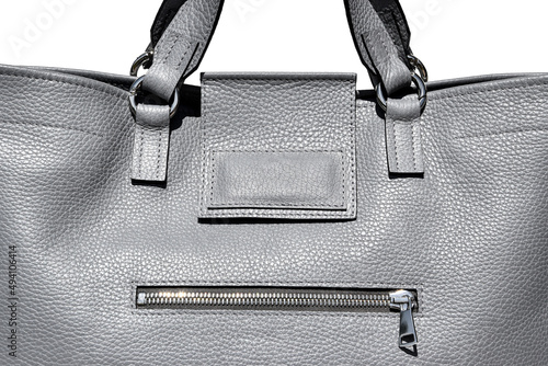 Genuine leather bag close up. Front view of women's tote bag. 