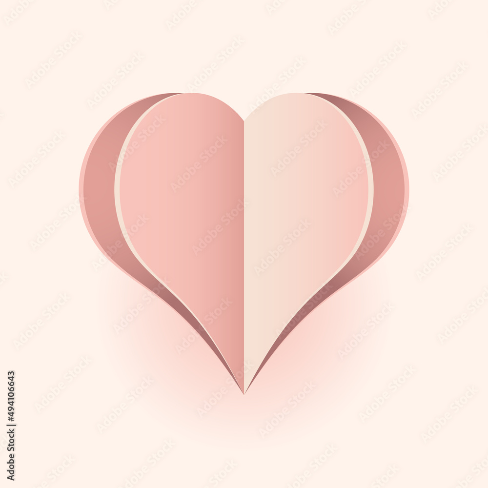 Paper heart design. Vector symbol of love in shape of heart for Happy Women's, Mothers day, birthday greeting card design. Vector illustration