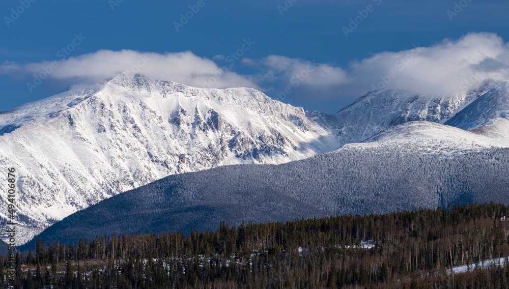 Mid Winter on 13,307 Foot James Peak in North Central Colorado. 
The high mountain  peaks that are along the Continental Divide are viewed from the Fraser Valley.
