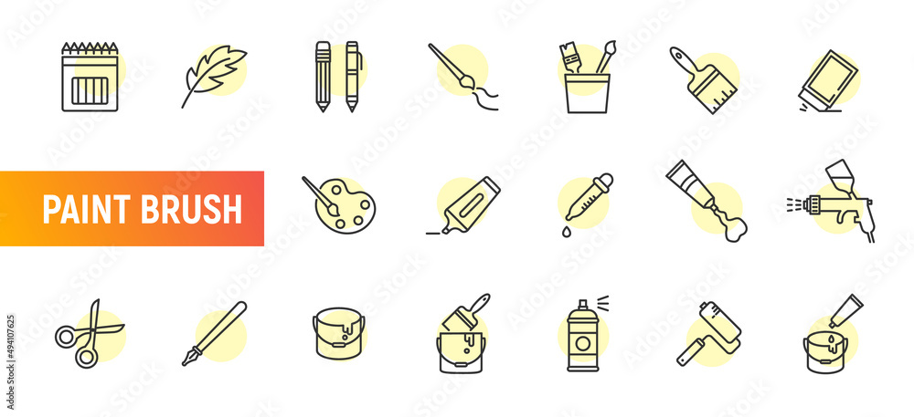 Paint vector line icon brush set. Paintbrush outline logo pictogram stroke flat painter web linear ink simple icon design Paint vector line icon brush set. Paintbrush outline logo pictogram stroke flat painter web linear ink simple icon design
