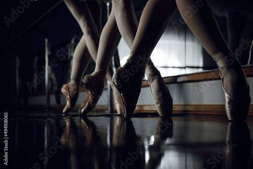 ballet dancers in class legs feet mirror floor shoes