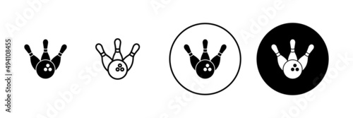 Bowling icons set. bowling ball and pin sign and symbol.