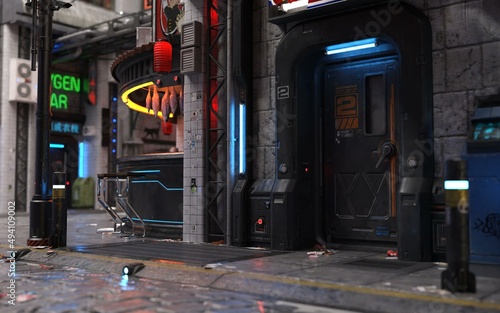 3D-illustration of a cyberpunk city