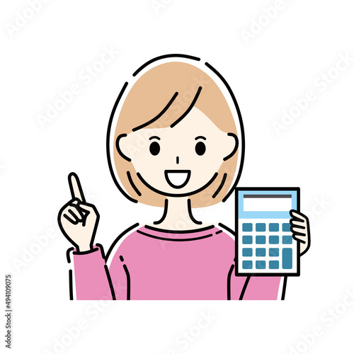 電卓と女性